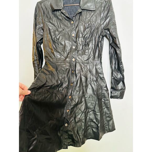 JASON WU Black Faux Leather Button Front Collared Pleated Mini Dress size 6 - Picture 7 of 13